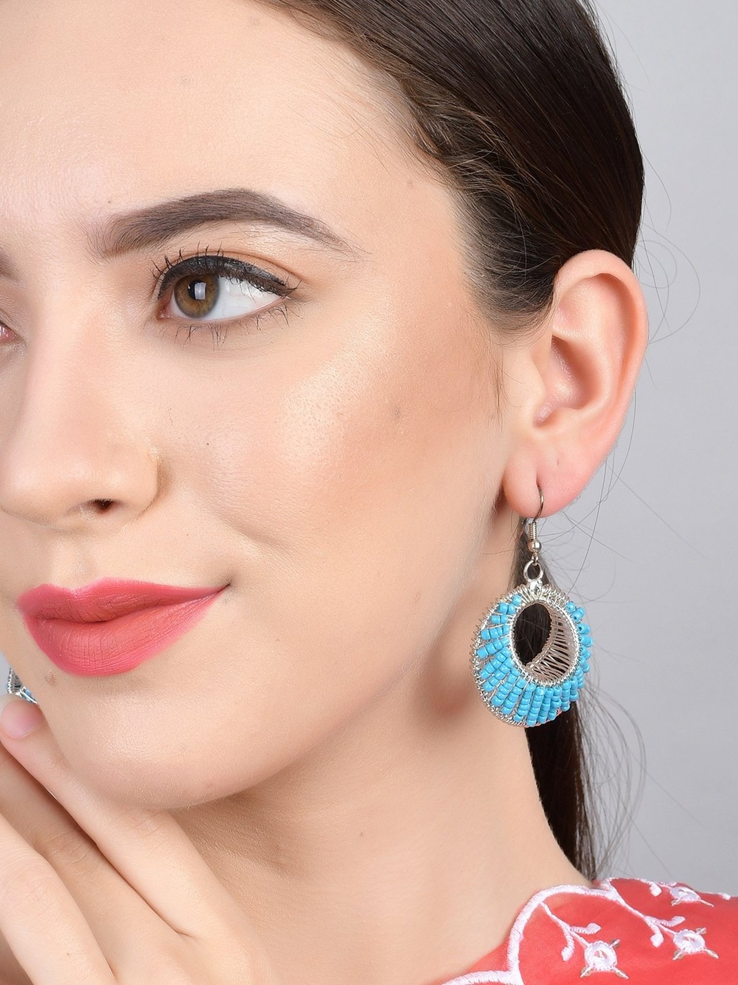 Imli Street Blue Silver Tone Beaded Dangler Earrings