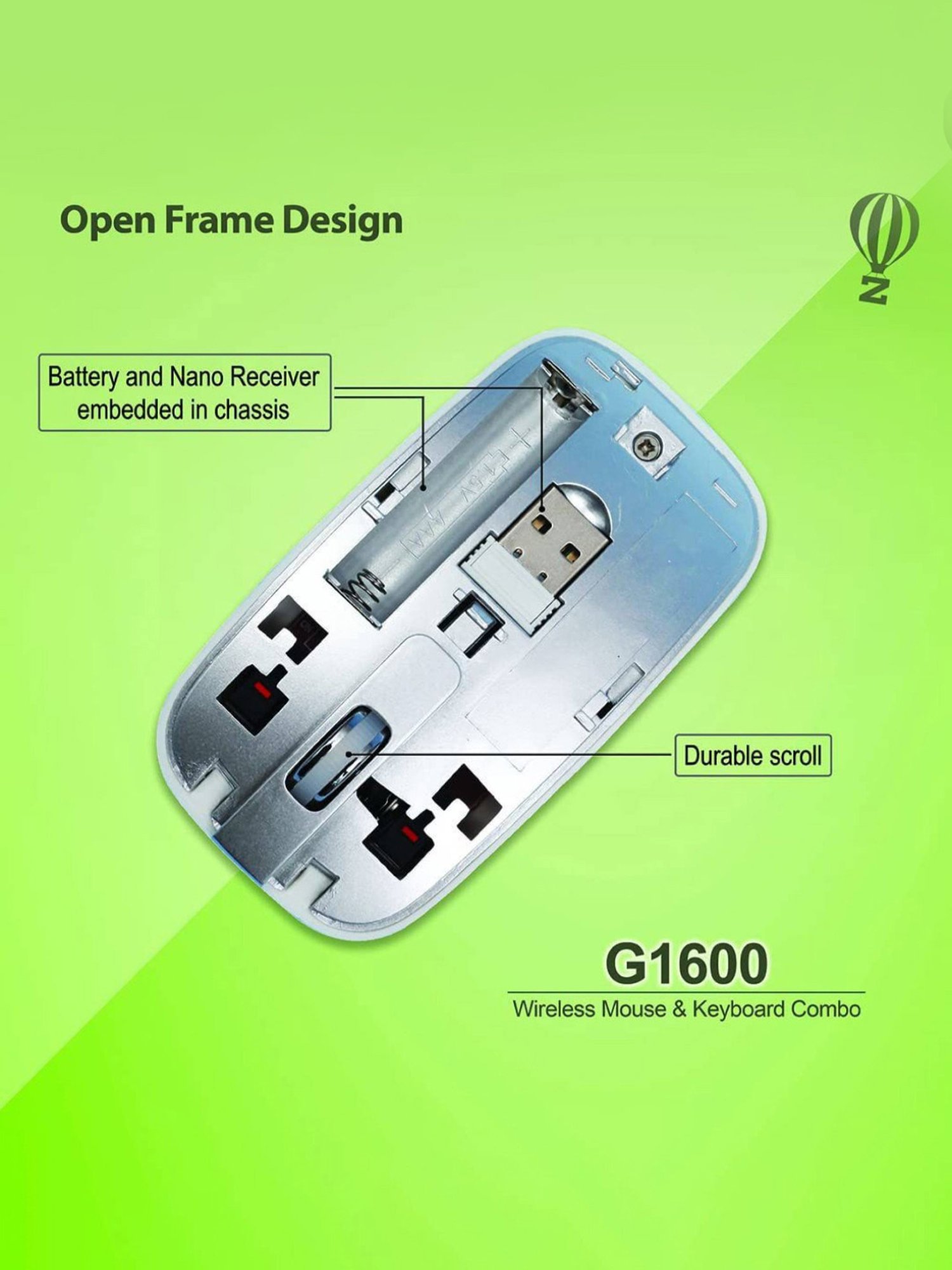 Zebion G1600 Wireless Keyboard Mouse Combo and Pronto 101 USB HUB (Black)