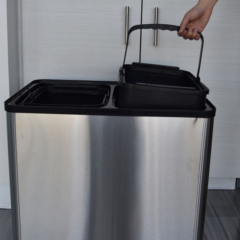 iTouchless Rolling Sensor Kitchen Trash Can & Recycle Bin with Wheels 16 Gallon Silver Stainless Steel