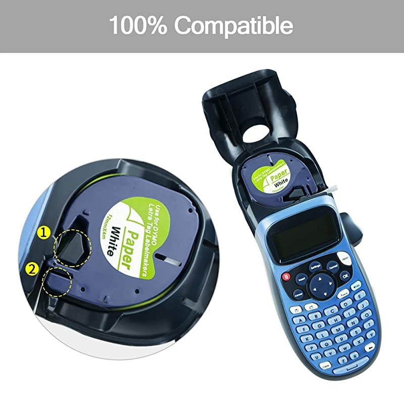 Compatible Label Tape Replacement for Dymo LetraTag Labeling Refills 91330 10697 (S0721510) Label Tape 1/2 Inch x 13 feet, 3 Pack Black on White Self-Adhesive Paper Tape for DYMO Label Maker