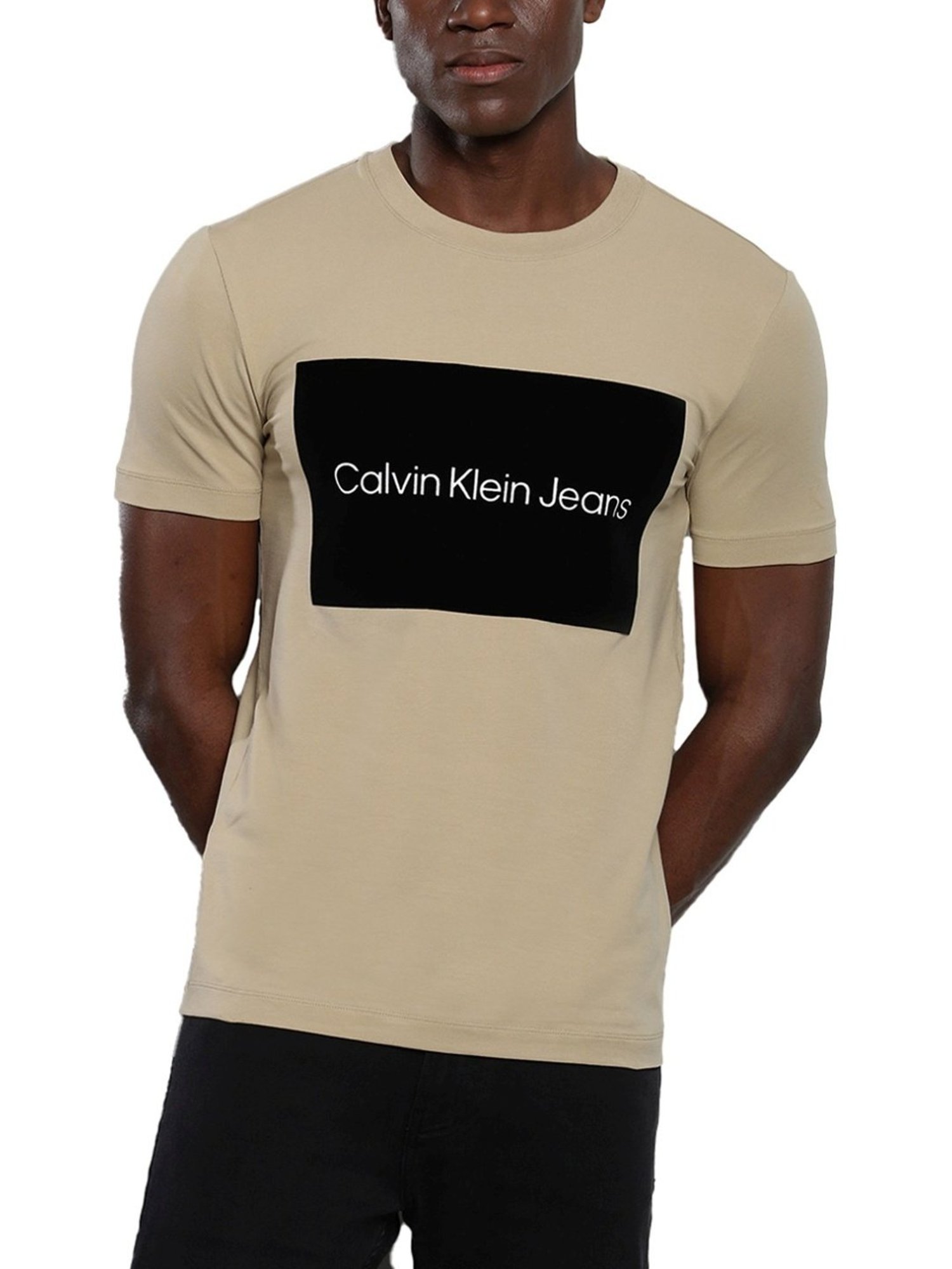 Calvin Klein Travertine Cotton Slim Fit Colour Block T-Shirt
