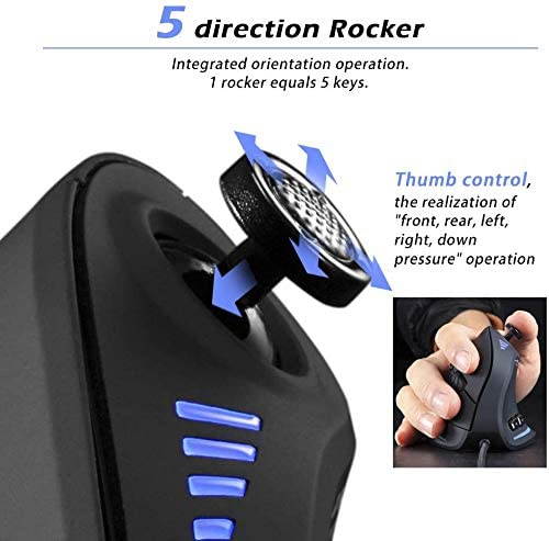 Ergonomic Vertical Mouse, RGB Wired Gaming Mouse with Joystick, 11 Programmable Buttons, 5 Adjustable DPI(1500-2500-4000-7000-10000) for PC, Desktop, Laptop