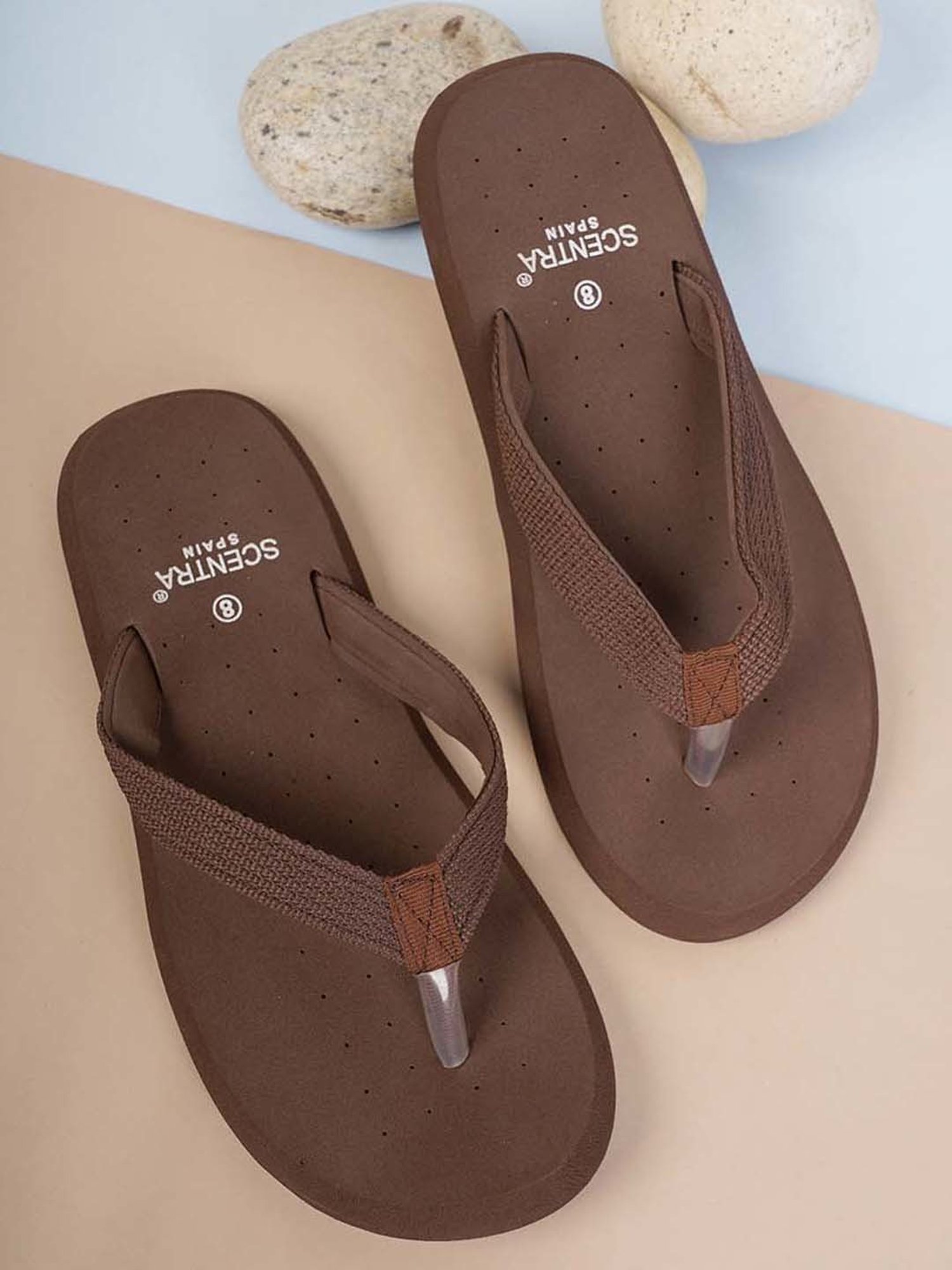 Scentra Men's Brown Flip Flops