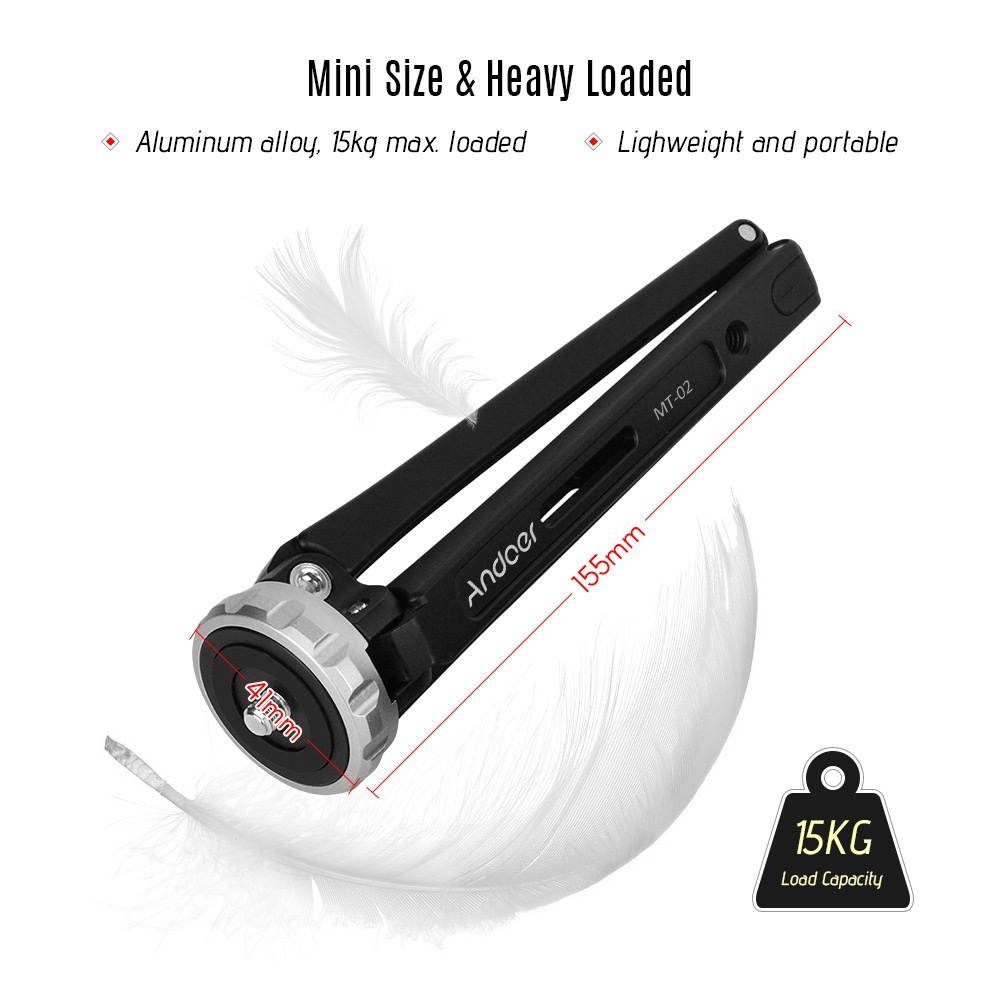 Andoer MT-02 Mini Desktop Tripod Aluminum Alloy 1/4" Screw Max. Load 15kg/ 33lbs for DSLR Digital Video Camera DV