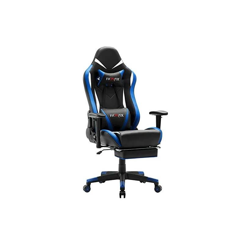 Ergonomic Massage Gaming Chair Reclining Racing Office Chair High Back PU Leather Computer Desk Chair with Footrest Big and Tall E-Sports Chair with Headrest and Lumbar Support (Blue)