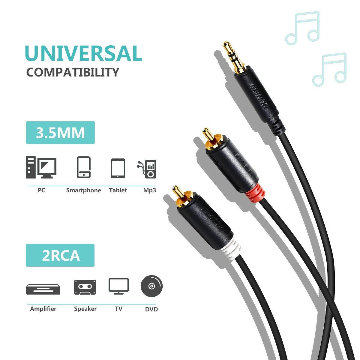 3.5mm to 2-Male RCA, Benfei RCA to Audio Stereo Cable - 6 Feet