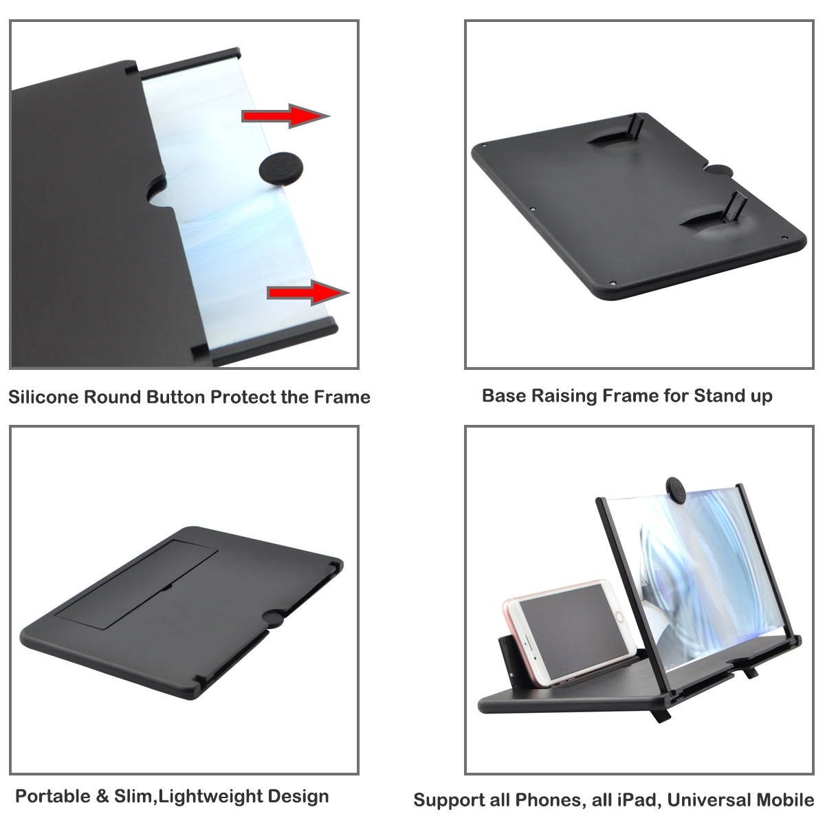 iKKEGOL 12" Screen Magnifier, 3D HD Mobile Phone Enlarger Magnifying Amplifier Projector for Movies Videos and Gaming, Foldable Phone Stand Support All Smartphones
