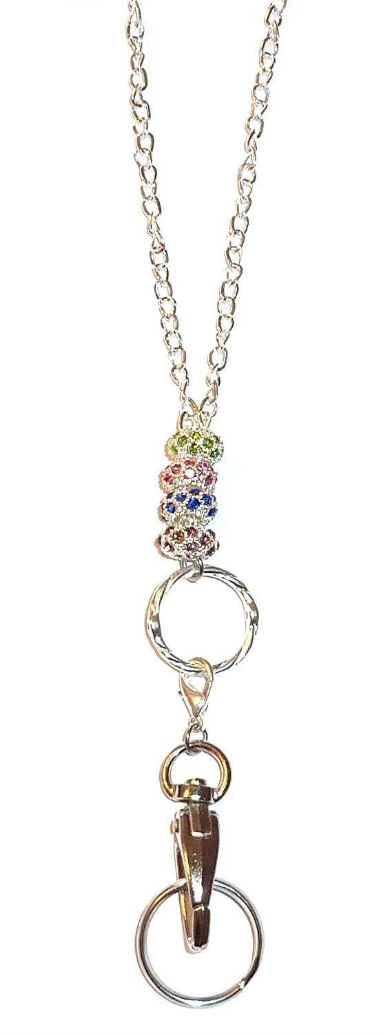Chain BLING Style Women's Fashion Beaded Lanyard or Necklace 34" long, Breakaway and Non Breakaway Available, For keys, Badge Holder (Multi Bling - Breakaway)