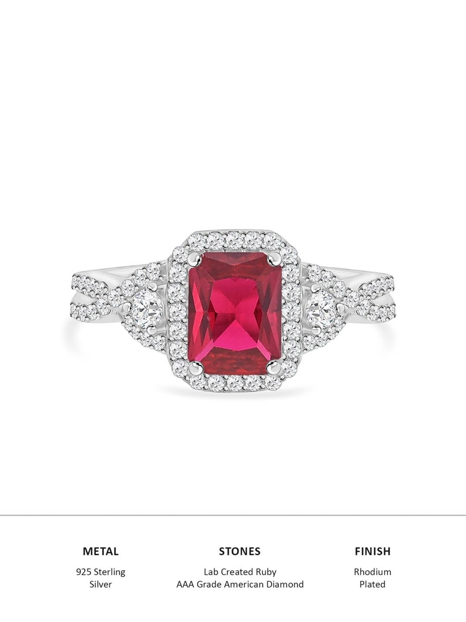 925 Silver Cushion Red Ruby and American Diamond Classic Halo Wedding Ring for Women & Girls