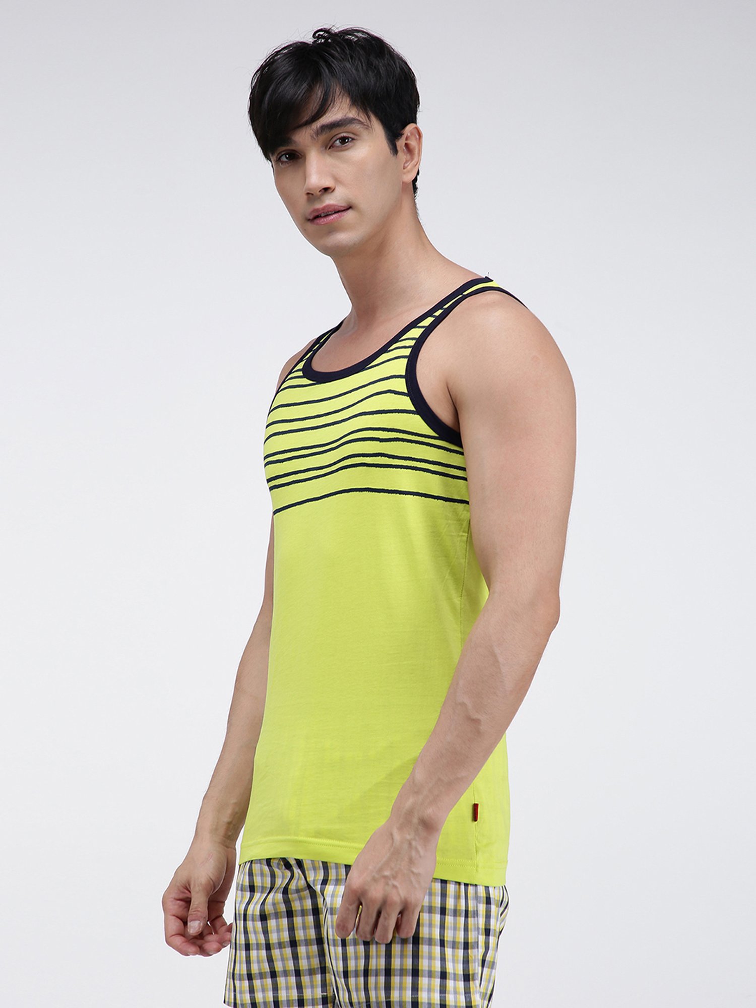 Zoiro Neon Green Regular Fit Striped Vest