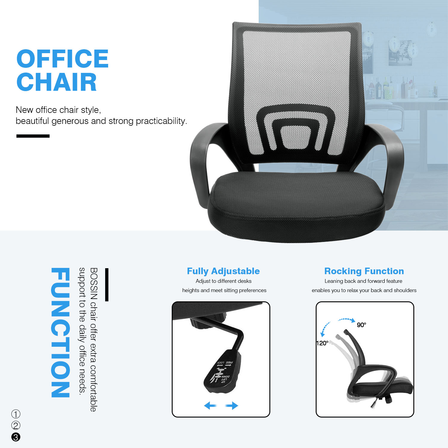 Vitesse Office Chair Mesh Desk Chair Ergonomic Computer Chair with Lumbar Support Modern Executive Adjustable Chair Rolling Swivel Chairs for Women Men,Grey