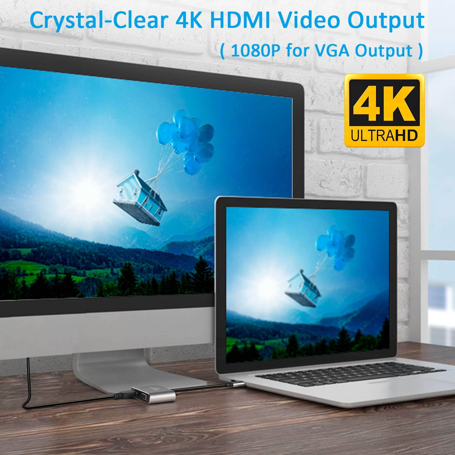 USB C to HDMI VGA Adapter,Wanmingtek 2-in-1 USB C Hub with 4K HDMI,1080P VGA, Type C Converter Adapter for MacBook Pro/Air/ipad Pro/Chromebook Pixel/Dell XPS/Nintendo and More