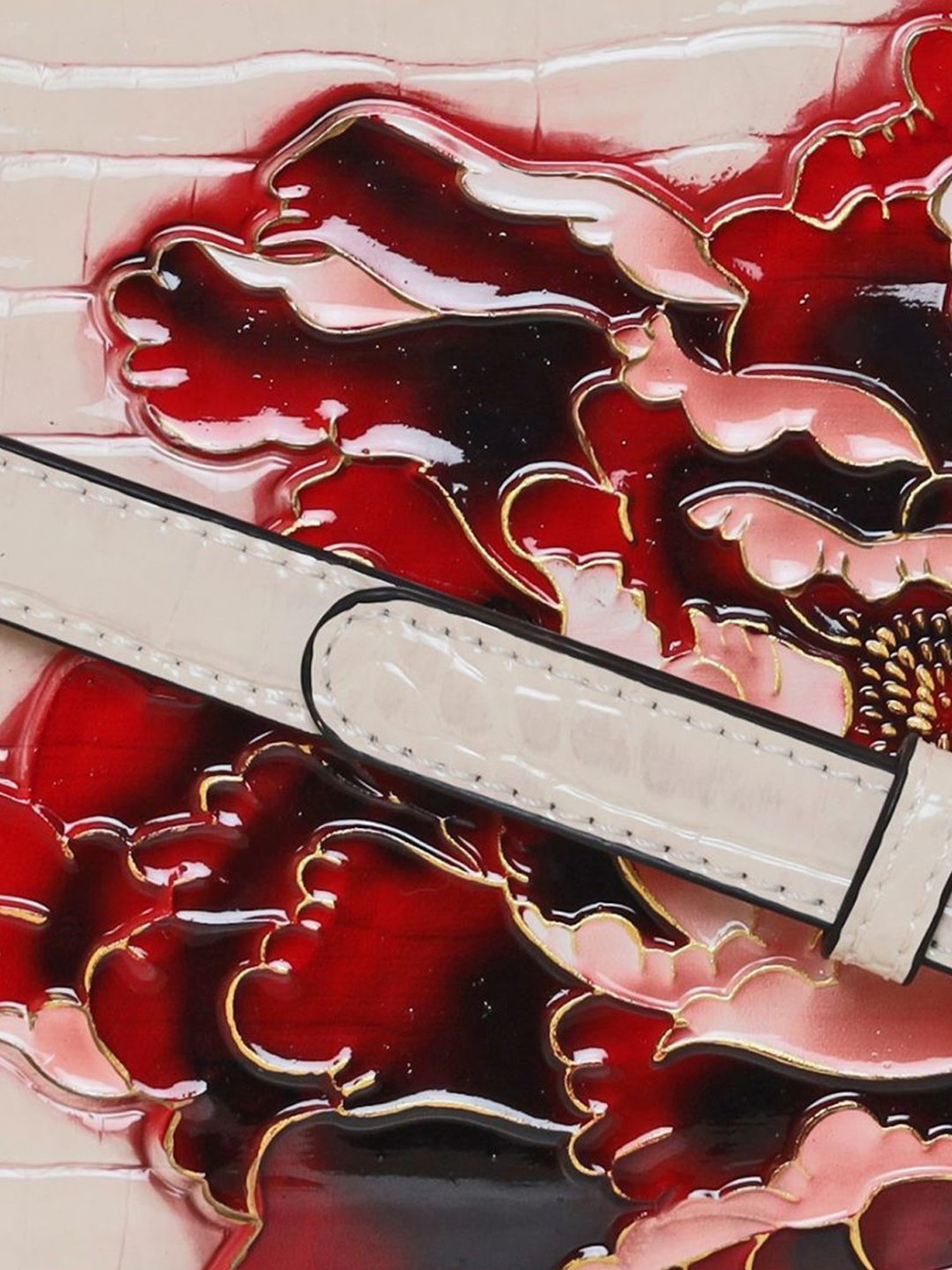 Esbeda Glossy Flower Beige PU Textured Handbag