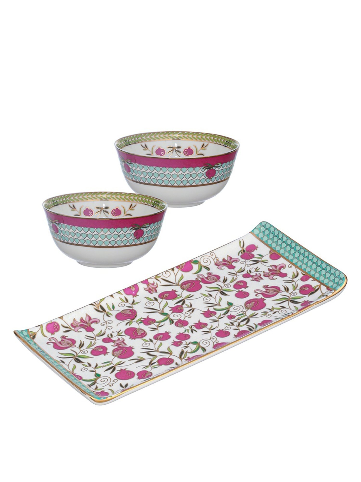 Trovea's Pom Passion 24K Gold Red Ceramic Bowls and Tray Set