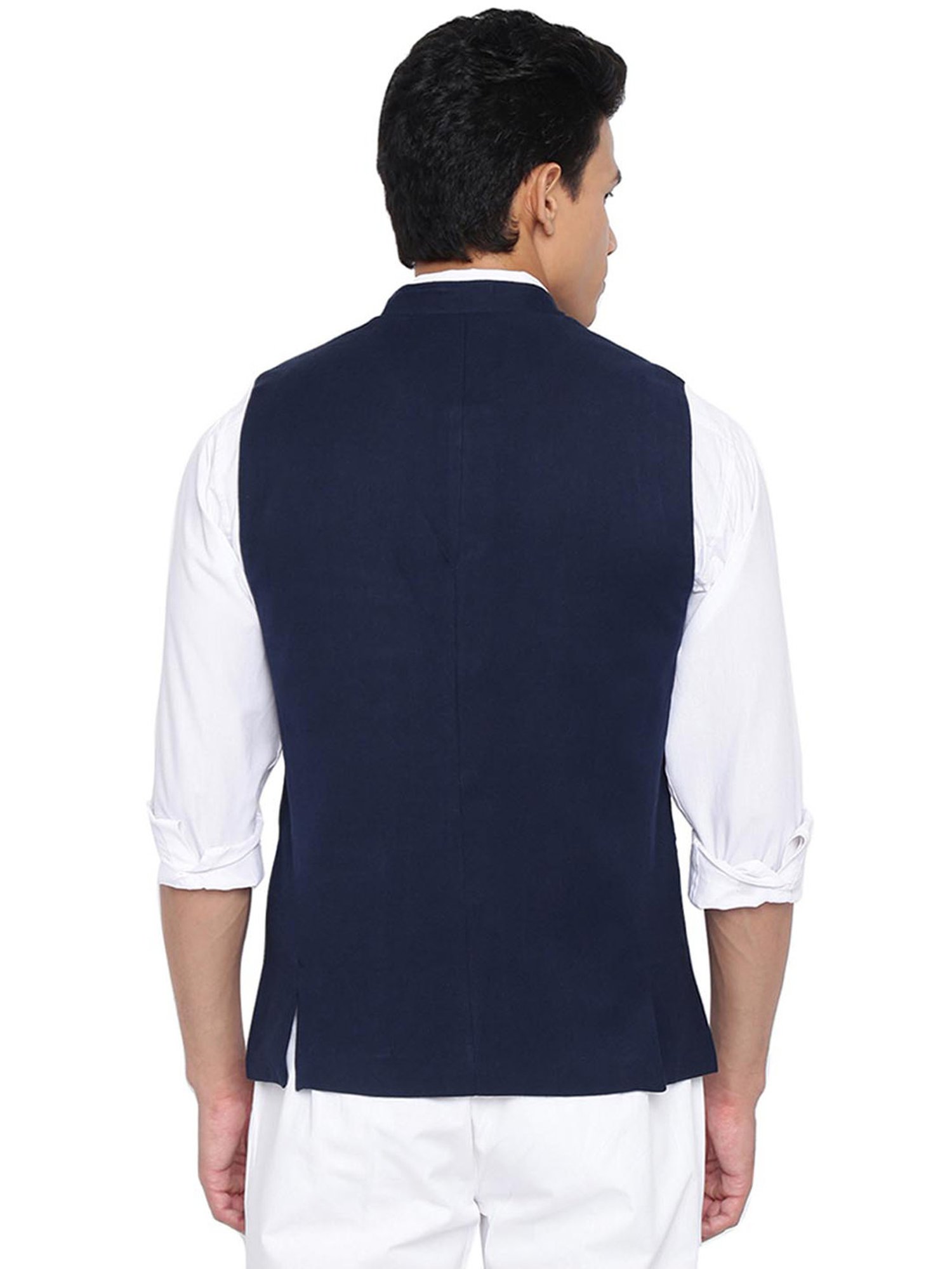 Fabindia Navy Cotton Slim Fit Nehru Jacket