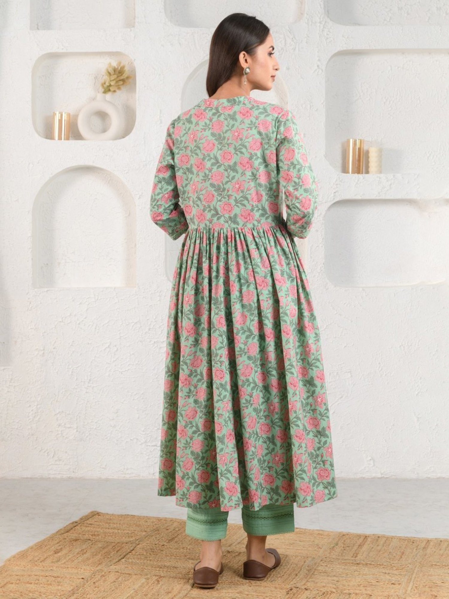 Prakriti Jaipur Green Bageecha Gathered Kurta