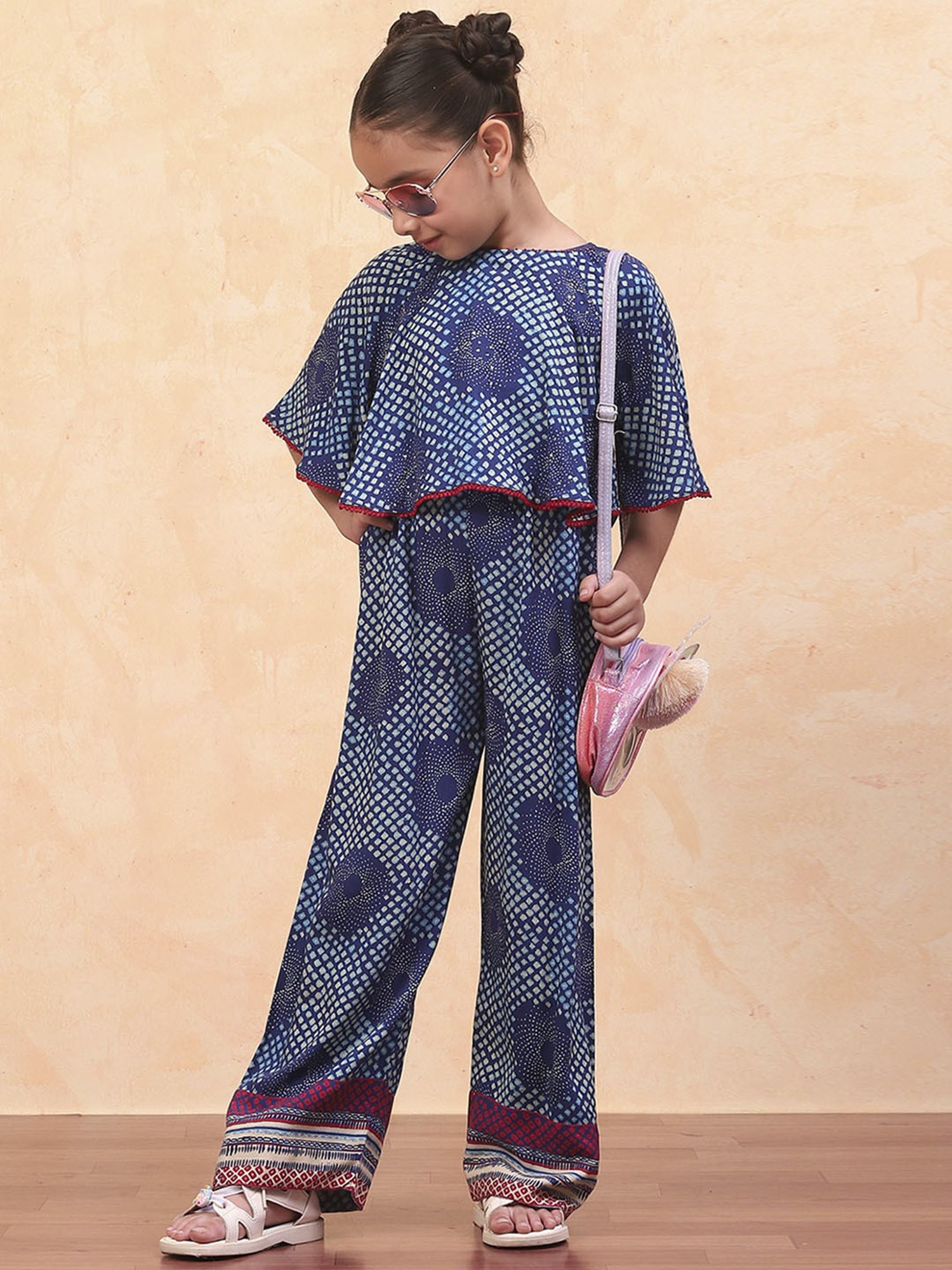 Biba Girls Blue Printed Jumpsuit