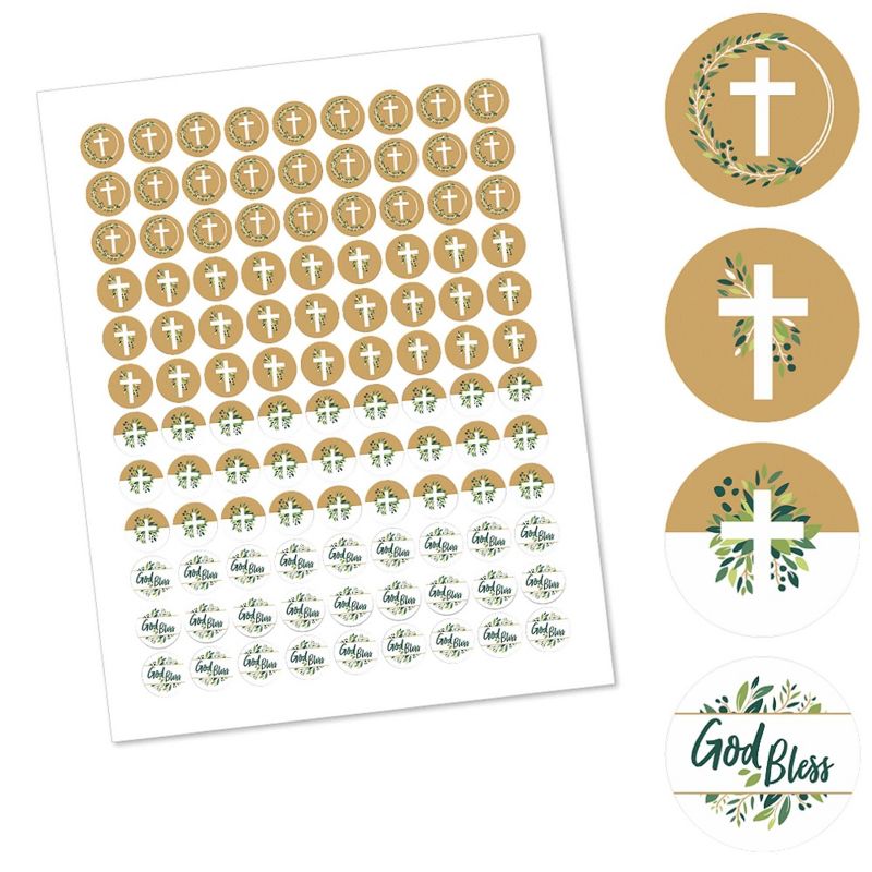 Big Dot of Happiness Elegant Cross - Religious Party Round Candy Sticker Favors - Labels Fit Hershey's Kisses (1 sheet of 108)