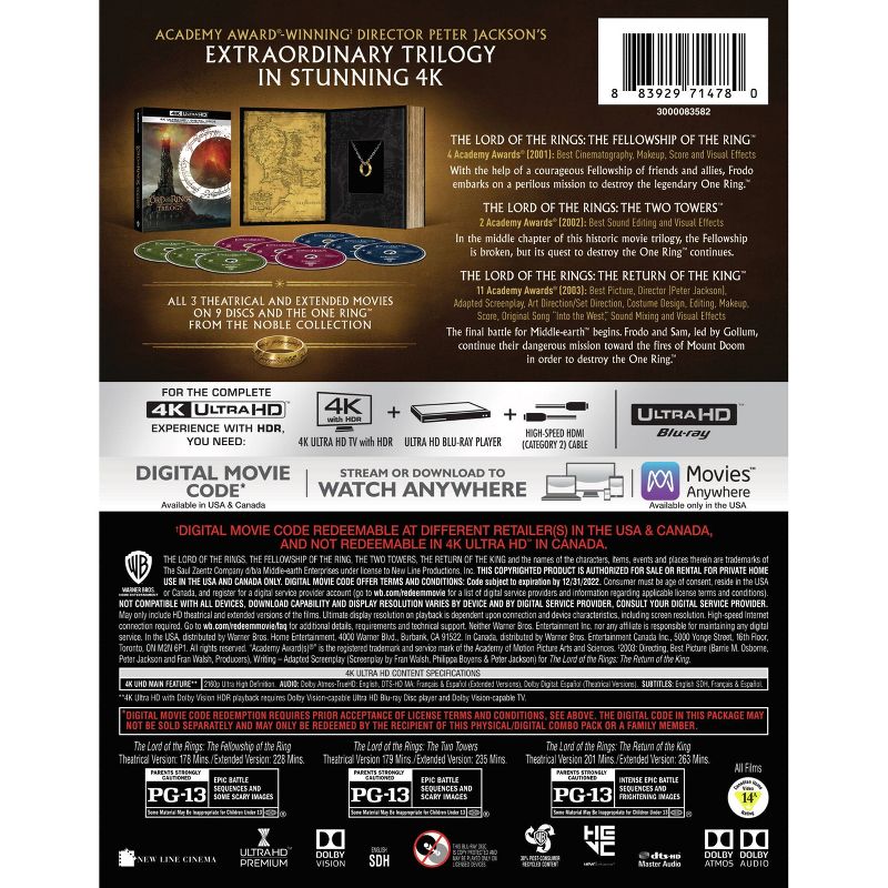 The Lord of the Rings Motion Picture Trilogy Giftset (Extended & Theatrical) (4K/UHD)