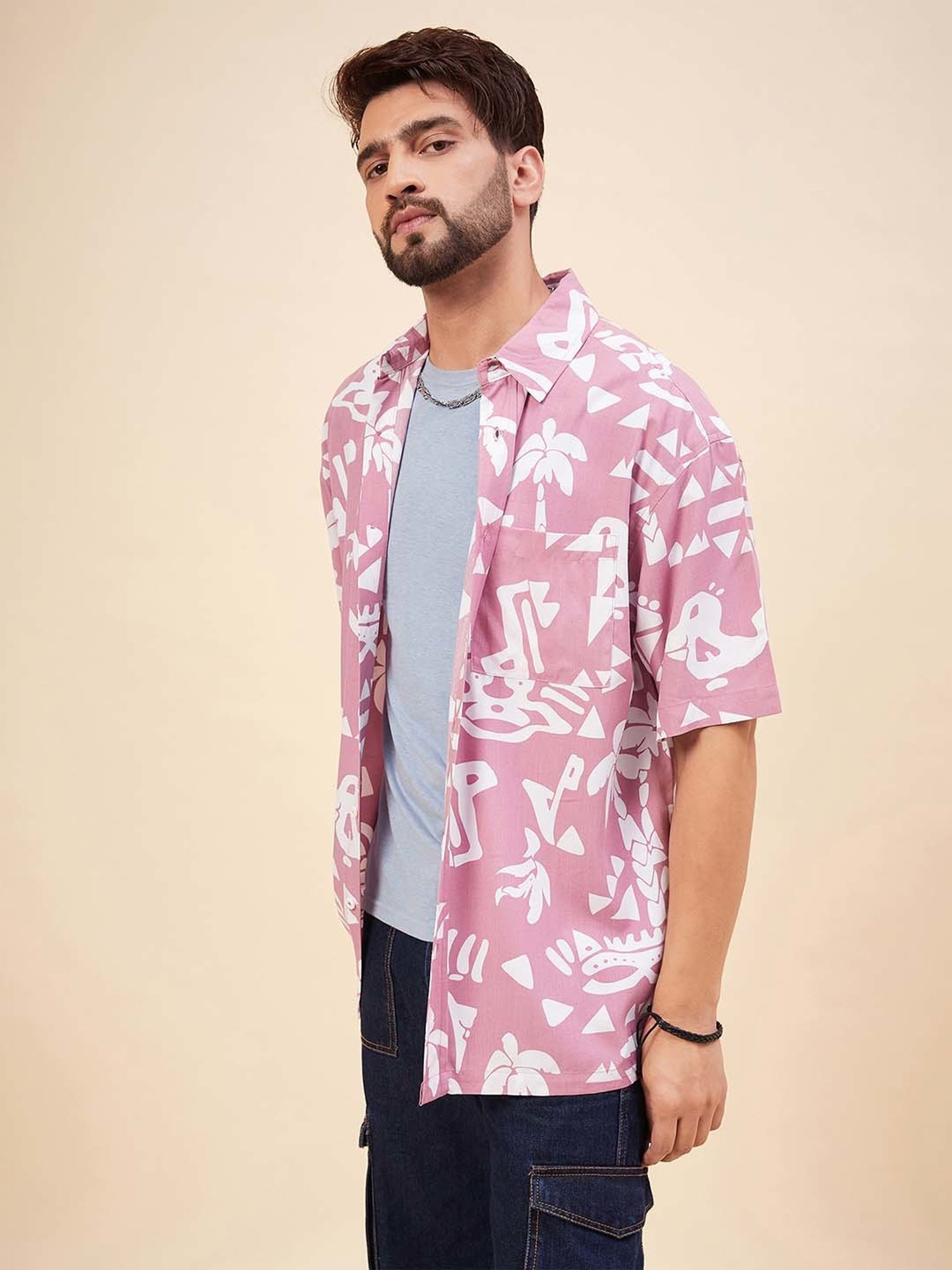 CHIMPAAANZEE Pink Relaxed Fit Printed Oversized Shirt