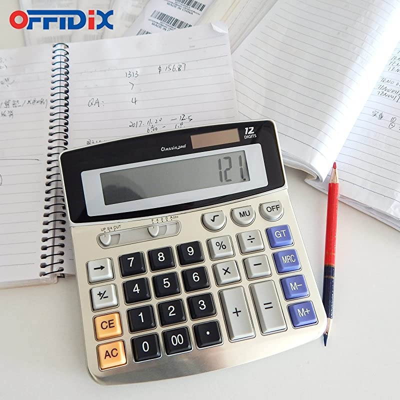 Office Calculators Desktop Calculator,Basic Calculators, Solar Battery Dual Power Electronic Calculator Portable 12 Digit Large LCD Display Calculator Large Calculator