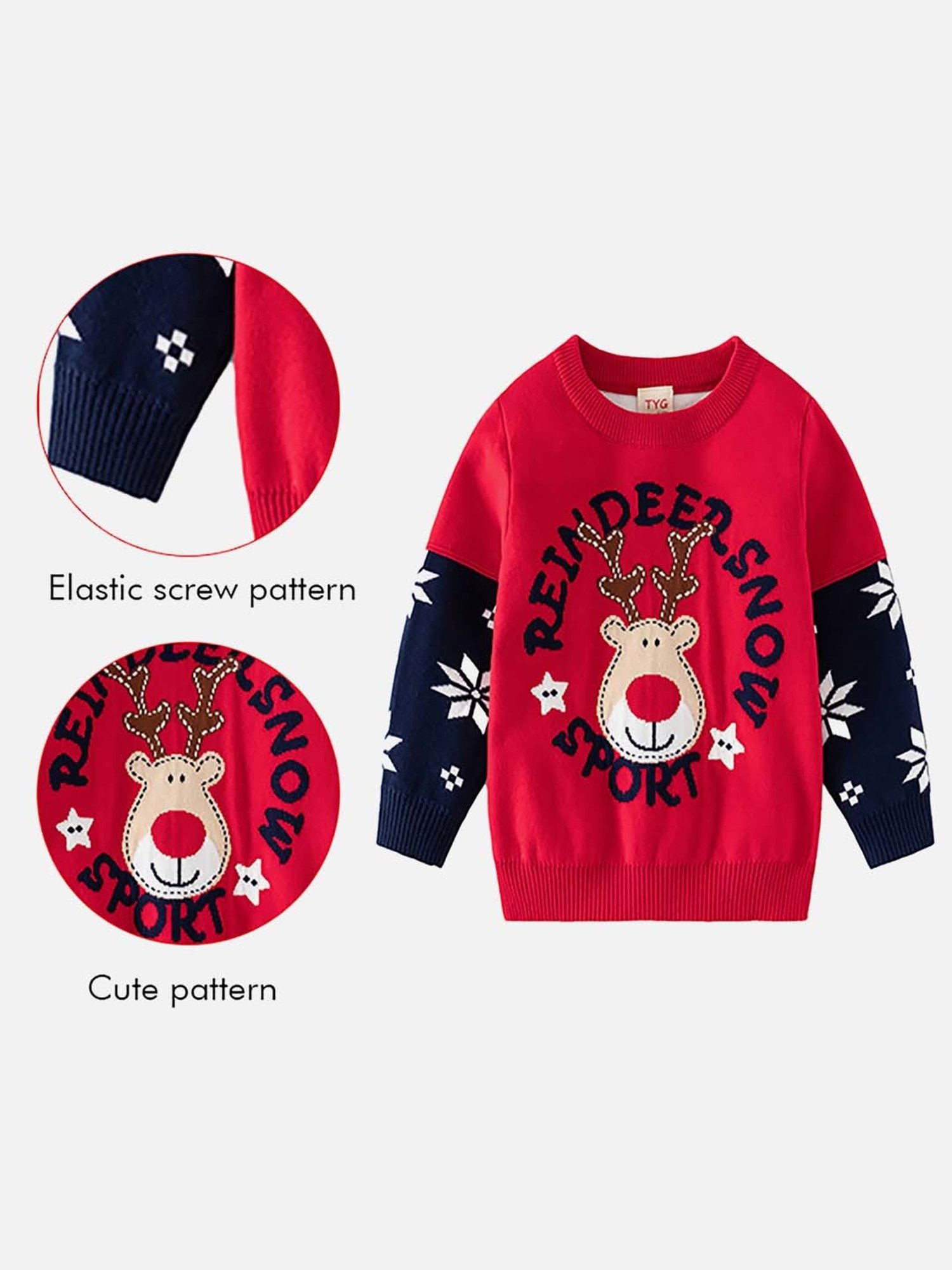 Little Surprise Box Kids Red & Navy Printed Full Sleeves Sweater