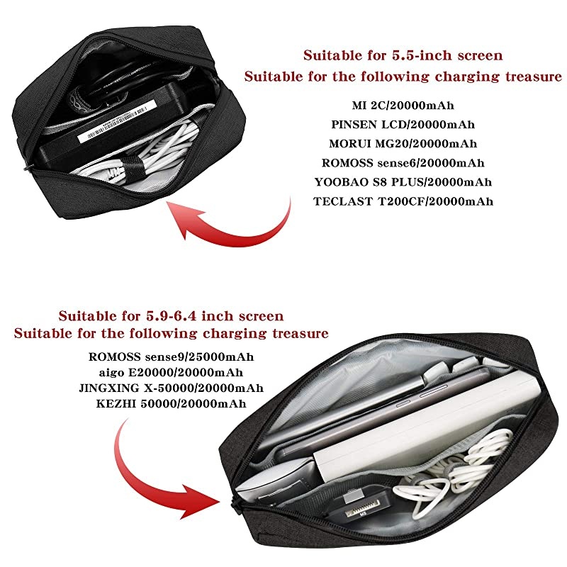 Carrying Bag for AC Adapter, Travel Organizer for Laptop Charger, Pouch Cover Case for Power Cord and Other Accessories, Black (Black Double Layer)