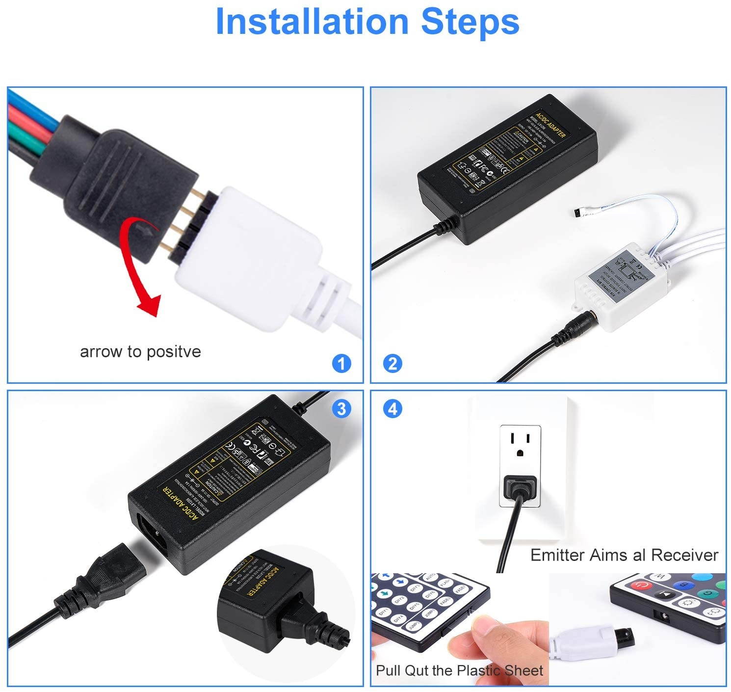 LED Strip Lights 32.8ft RGBW LED Light Strip with 44 Keys IR Remote and 12V Power Supply Flexible Color Changing Lights 300 LEDs Light Strips Kit for Home Bedroom Kitchen Cabinet & DIY Decoration