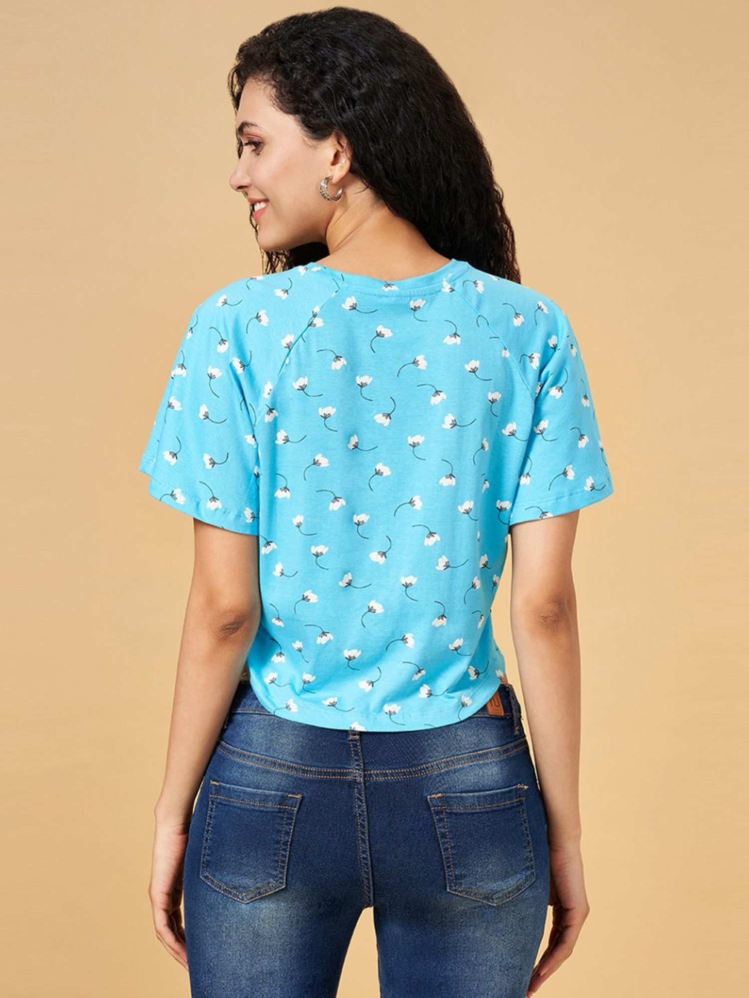 YU by Pantaloons Turquoise Printed Top