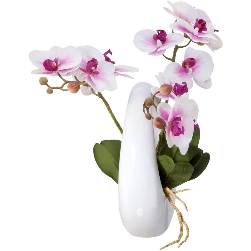 Dahlia Studios Pink White Phalaenopsis Orchids 13" Faux Floral in White Pot