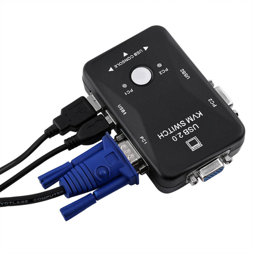 KVM Switch, HD 2Ports USB KVM Switch Box 2 In 1 Out With Controller Button for PC Keyboard Mouse Monitor Video Projector, Small Size, Light Weight, Easy to Carry