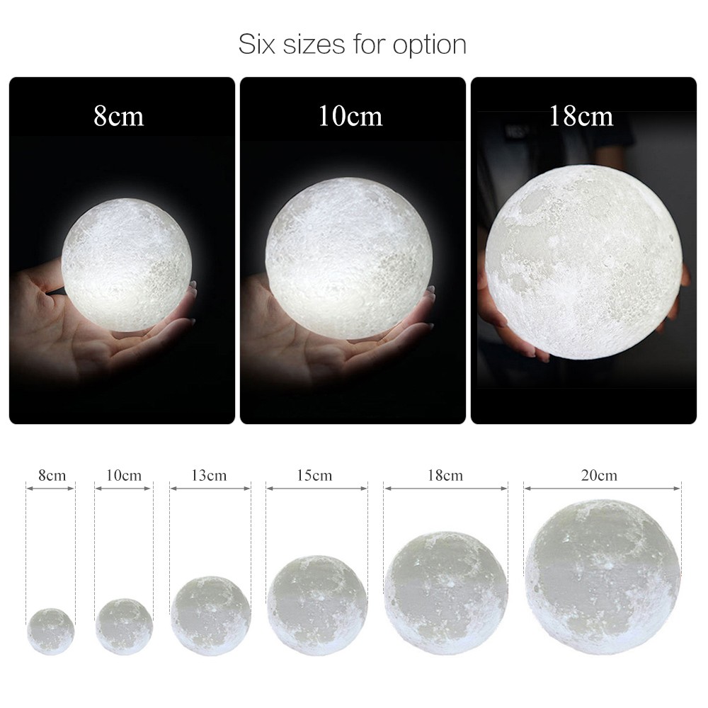 Aibecy 8cm/ 3.15 Inch Moon Lamp USB Rechargeable LED 3D Printed PLA Night Light Home Decorative Lights Touch Control Brightness Stepless Dimmable Warm Yellow & Cool White 3000K-6000K