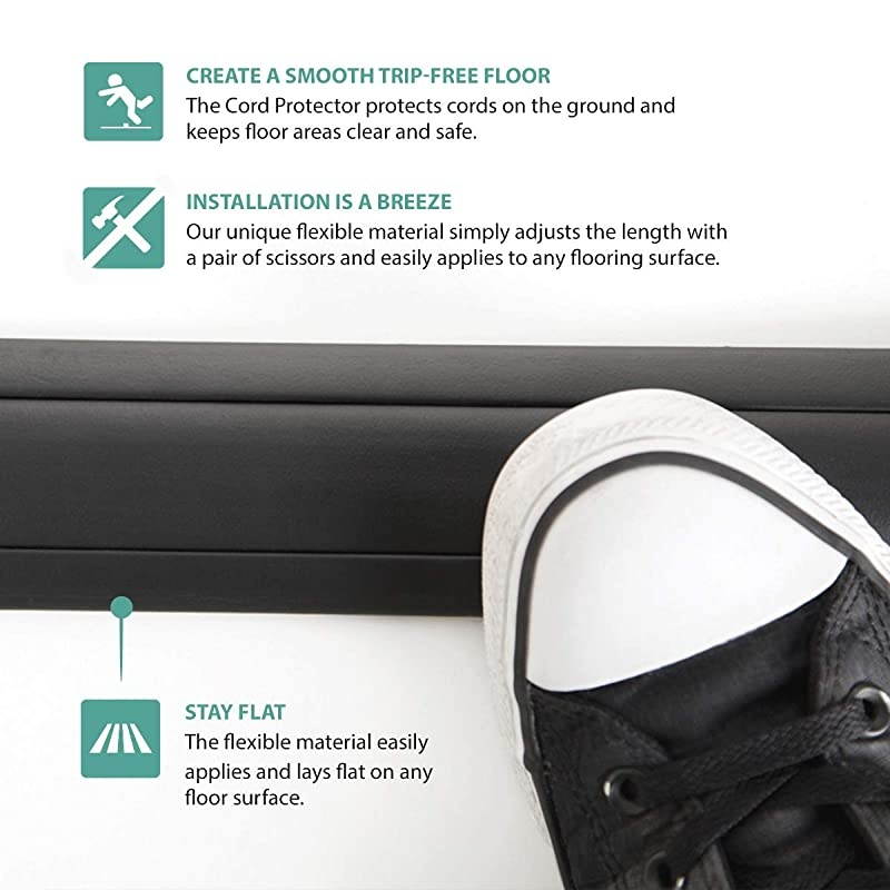 3Channel Cord Protector Concealer for Floor 30FT Black