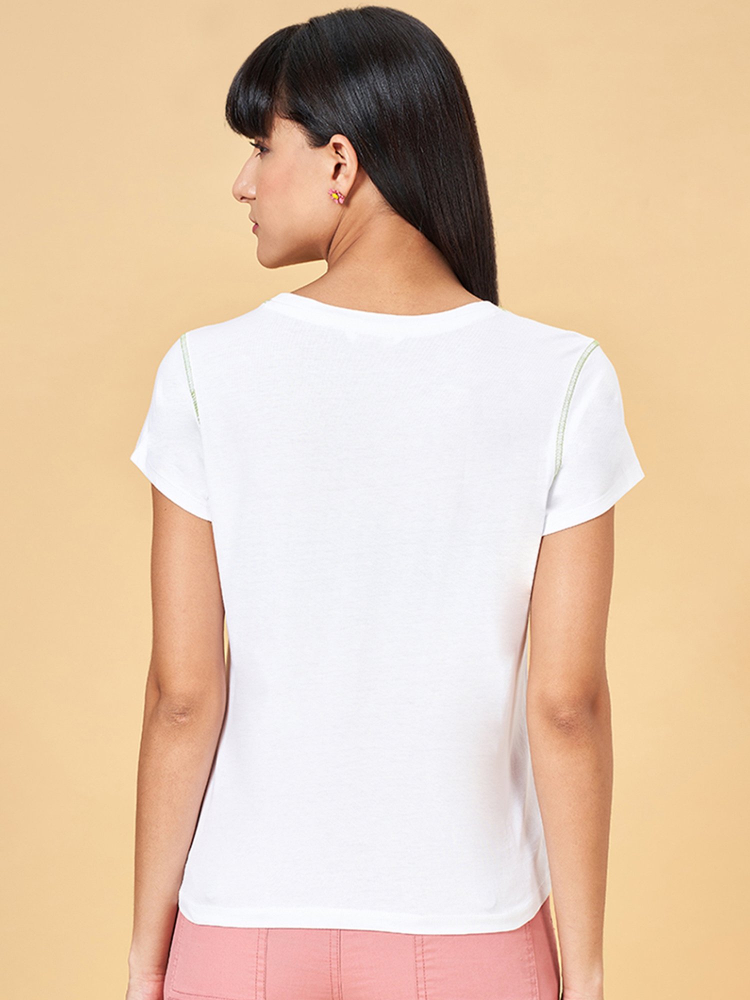 Honey by Pantaloons White Cotton Printed T-Shirt