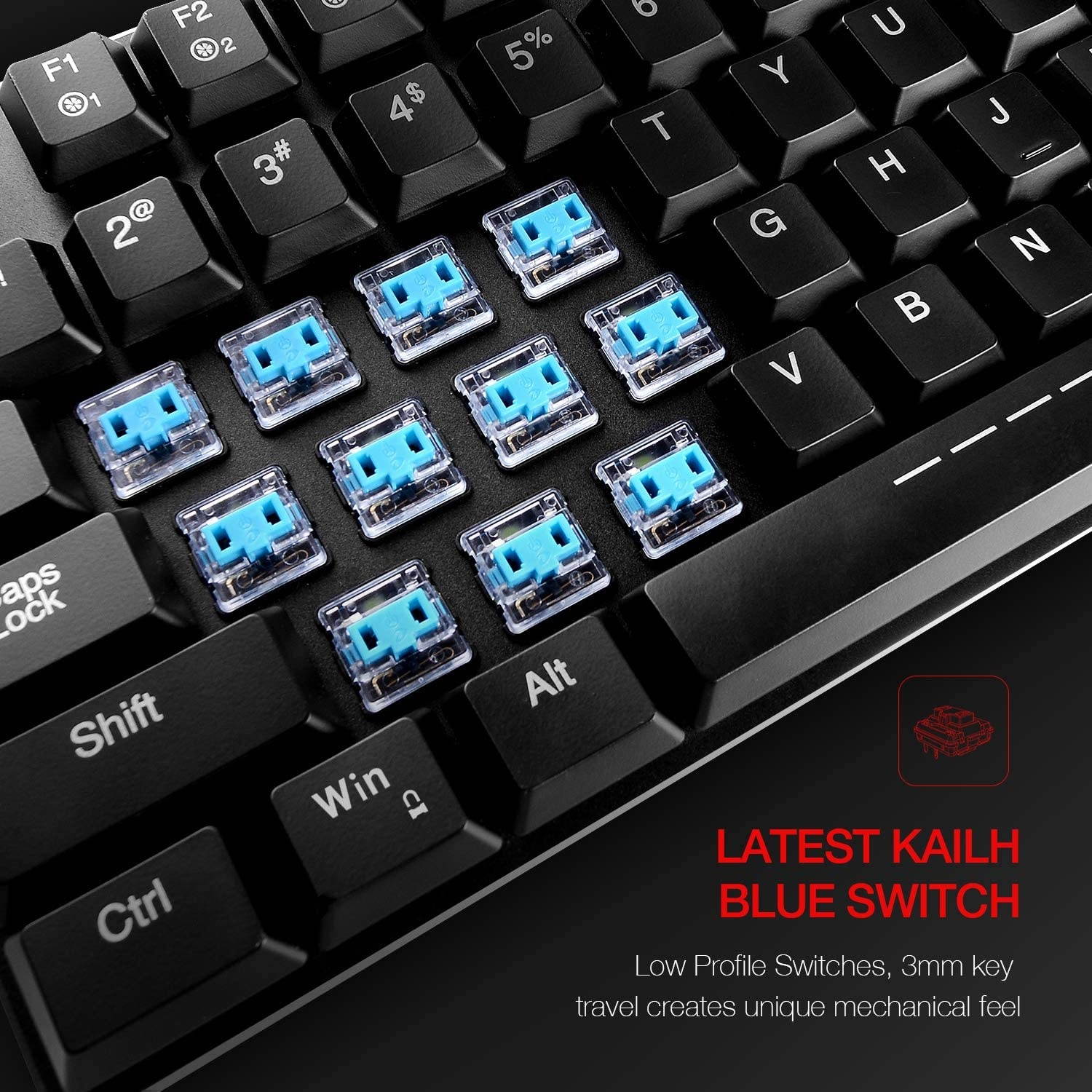 Mechanical Keyboard HAVIT RGB Backlit Wired Gaming Keyboard Extra-Thin & Light, Kailh Latest Low Profile Blue Switches, 104 Keys N-Key Rollover HV-KB395L (Black)