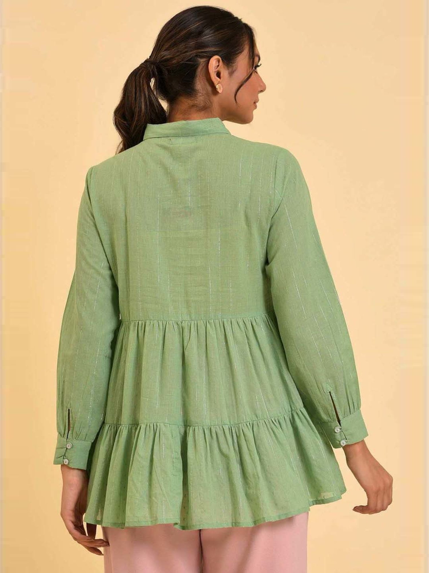 W Green Cotton Embroidered Top