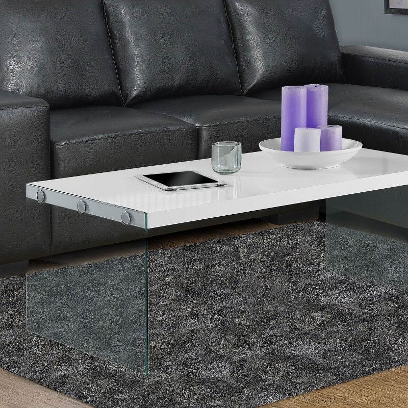 Monarch Specialties Contemporary Accent Tempered Glass Coffee Table, Gloss White