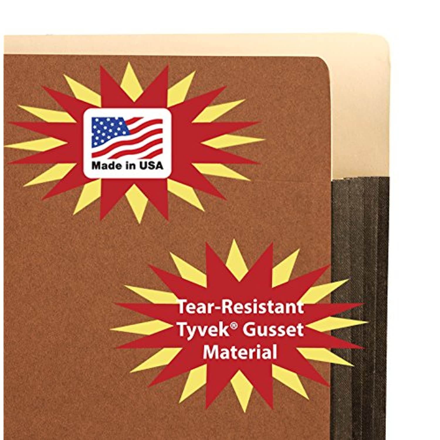 Star Heavy Duty Side Tab File Pockets, Expanding Letter Size Red Rope 5-1/4 Inch with Full Tyvek Expansion 50 PER Box