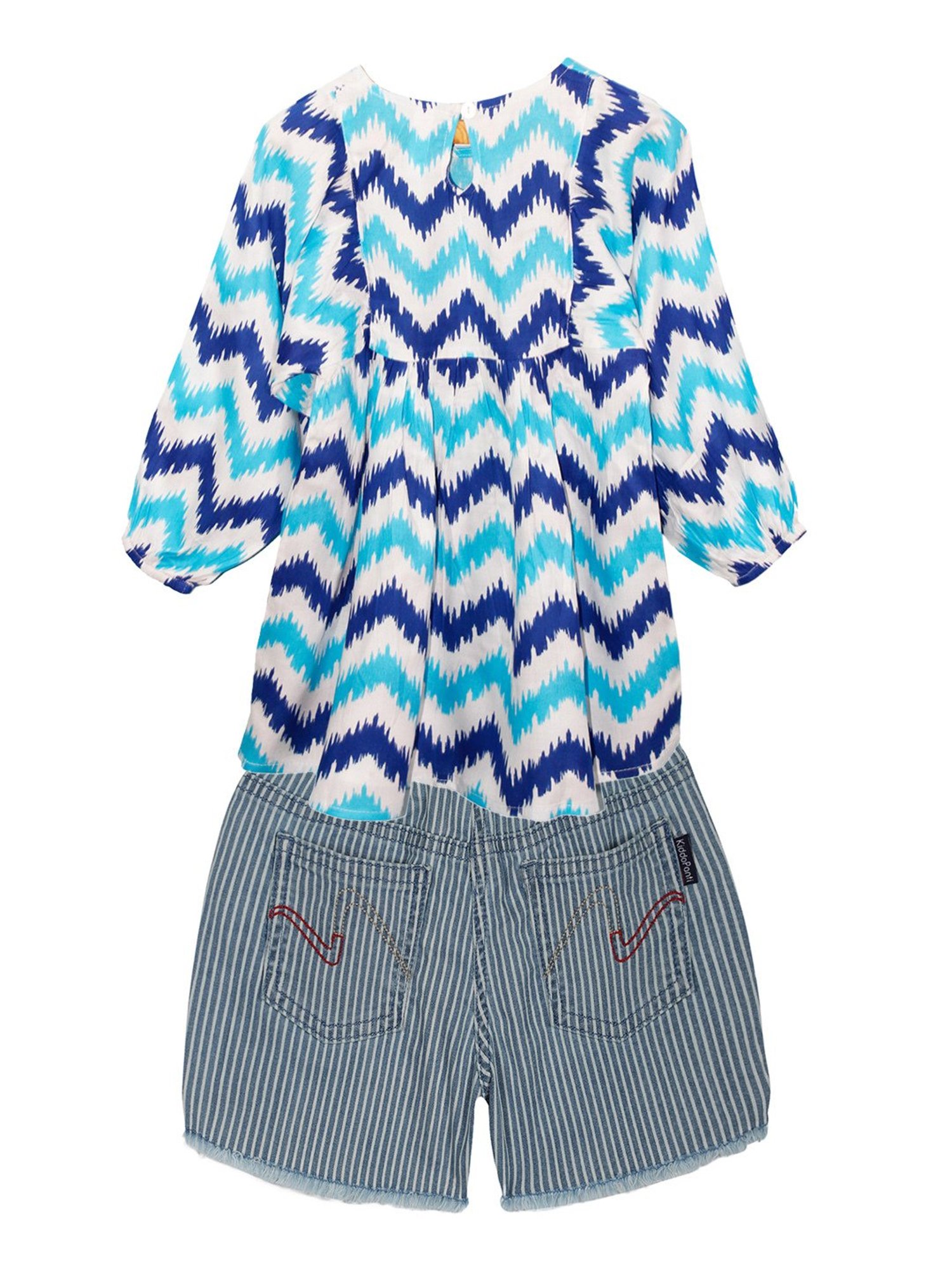 Kiddopanti Kids White & Blue Printed Kurti with Shorts