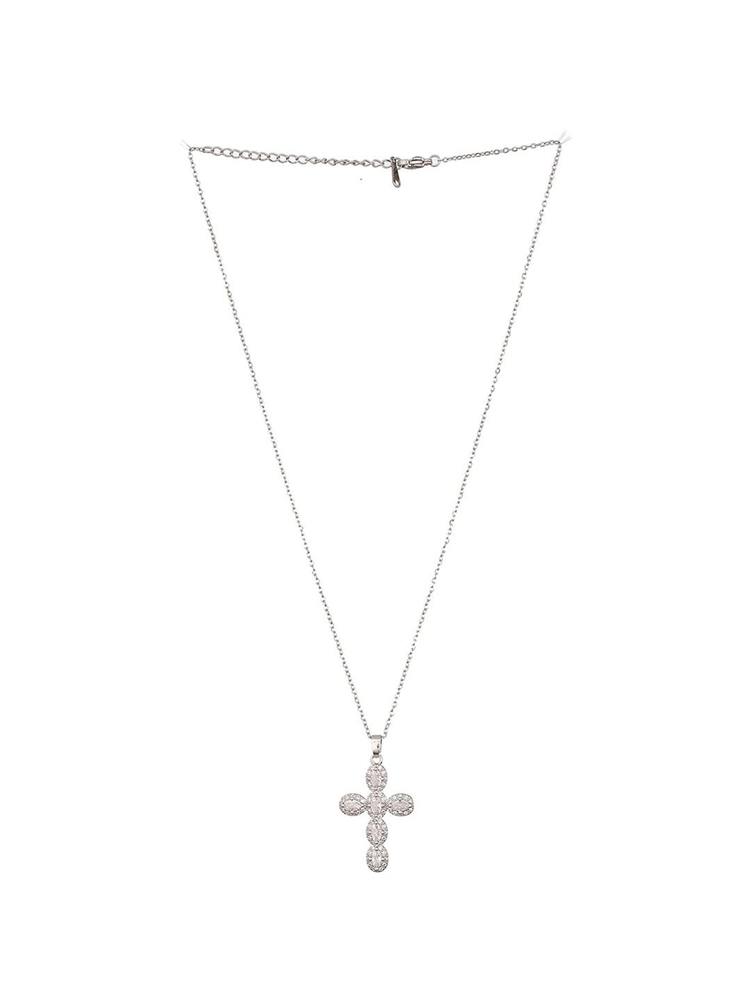Aatmana Silver-Plated Holy Cross Shaped CZ-Studded Pendant with Chain