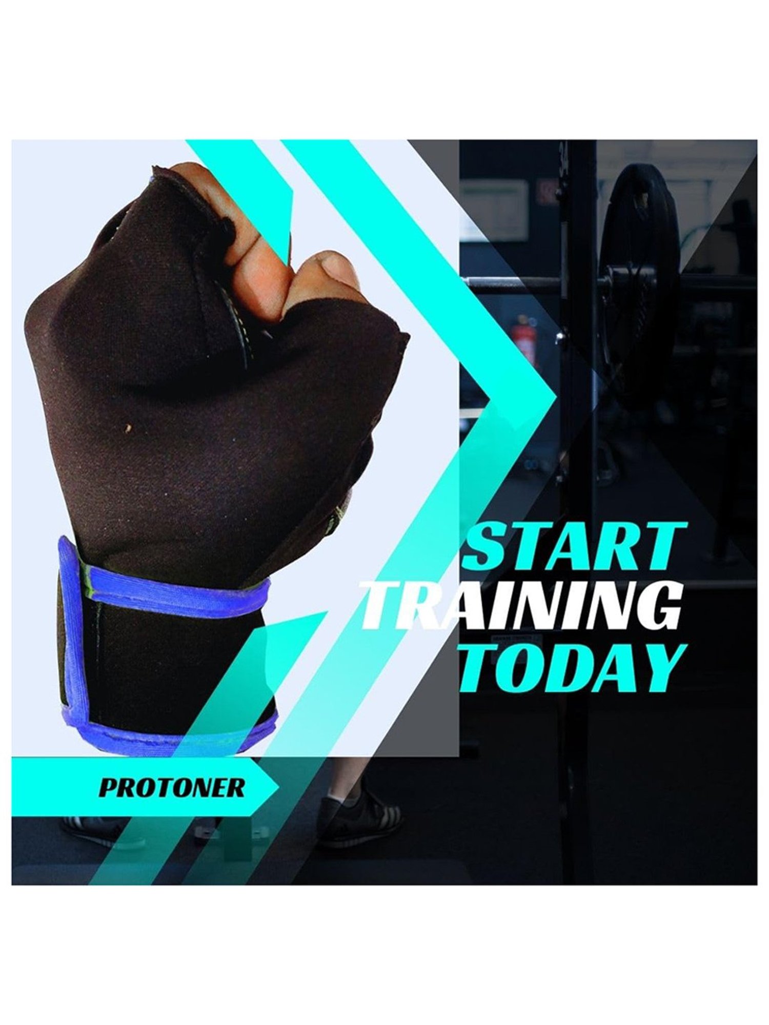 Protoner Gym Gloves with Padded Palm (Black)