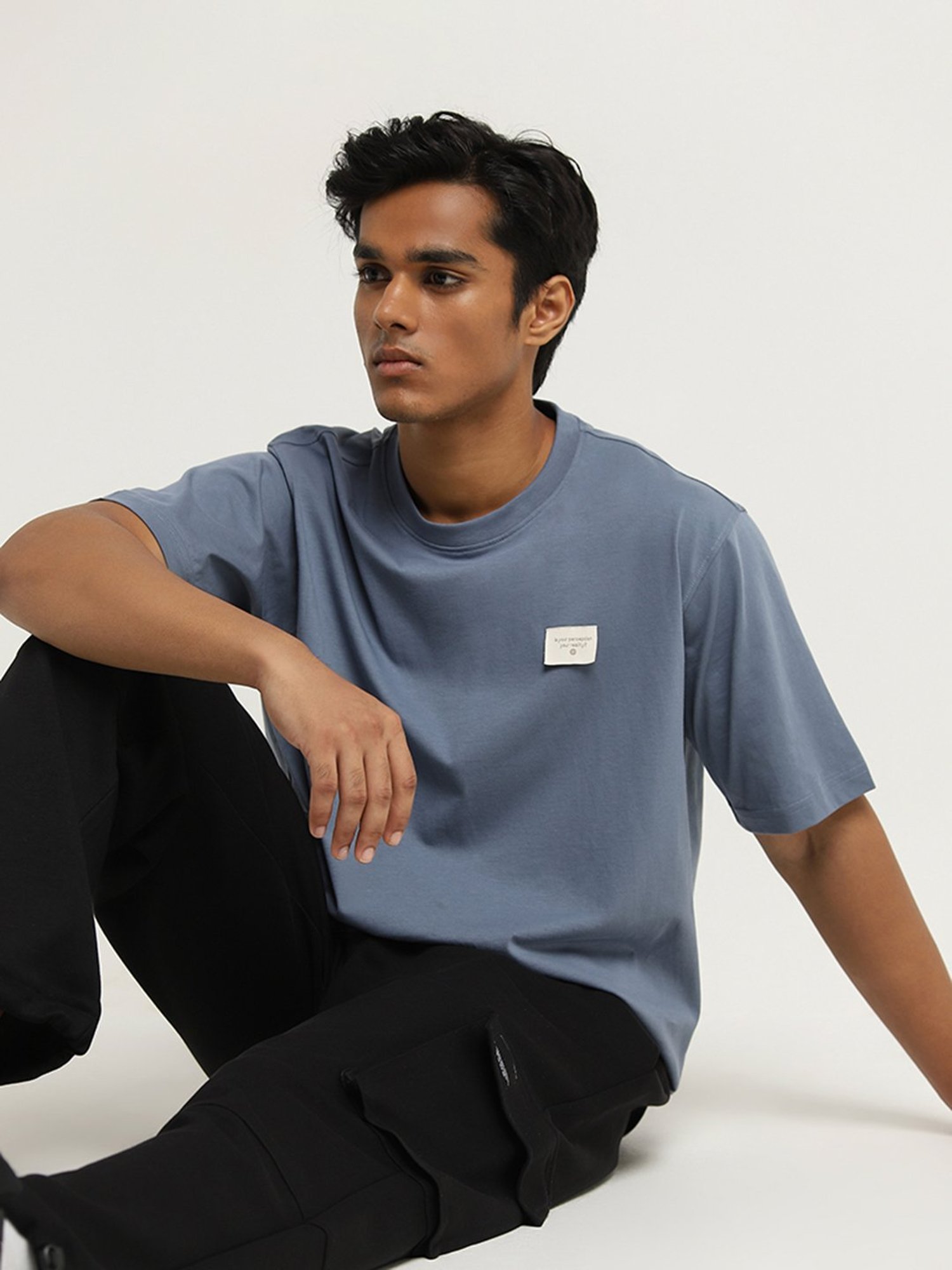 Studiofit by Westside Dusty Blue Slim-Fit Cotton T-Shirt