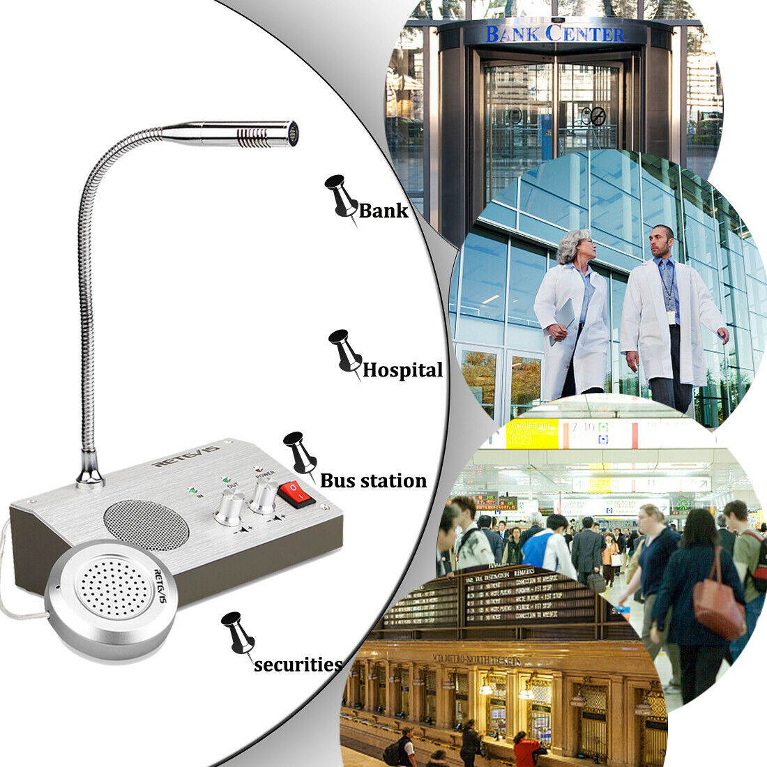 Dual-Way Bank/Office/Station Window Counter Intercom Interphone System 110V US