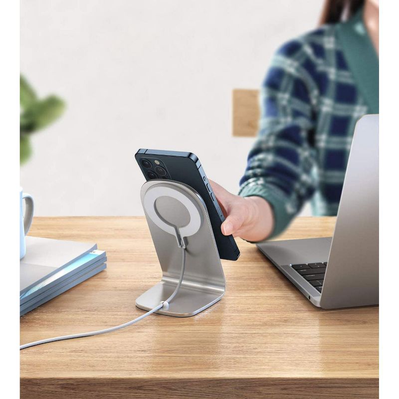 Choetech Magnetic Wireless Charger for iPhone 12 Pro Max/Mini & Airpods Fast Magsaf-e Wireless Charging StationCharging Stand Holder with 5ft USB-C Cable Mag Charger Included - H047 - Silver