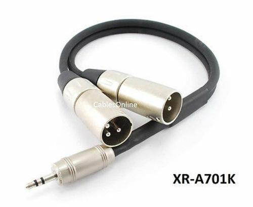 1ft Kirlin TRS 3.5mm Plug to 2-XLR Male OFC Noise-Free Audio Mixer Cable