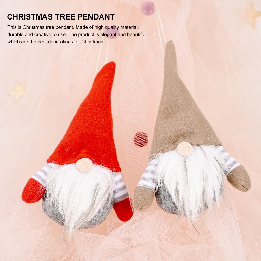 1 Set 2 Pcs Christmas Decorative Striped Gnome Doll Creative Gnome Tree Pendant