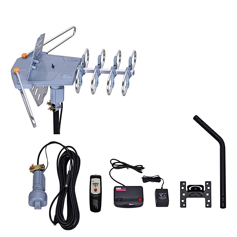 Miles Range Amplified Digital Outdoor TV Antenna with Mount Pole 4K1080p High Reception 40feet RG6 Coaxial Cable360 Degree Rotation Wireless Remote Snap On Installation2 TVs Function