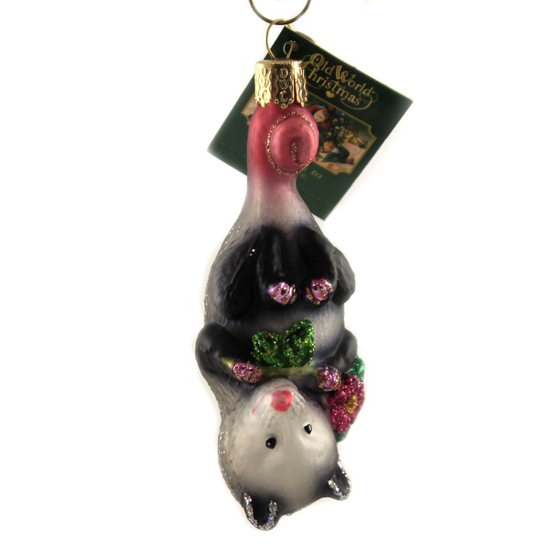 Old World Christmas 4.25" Blossom Opossum Playing Possem  -  Tree Ornaments