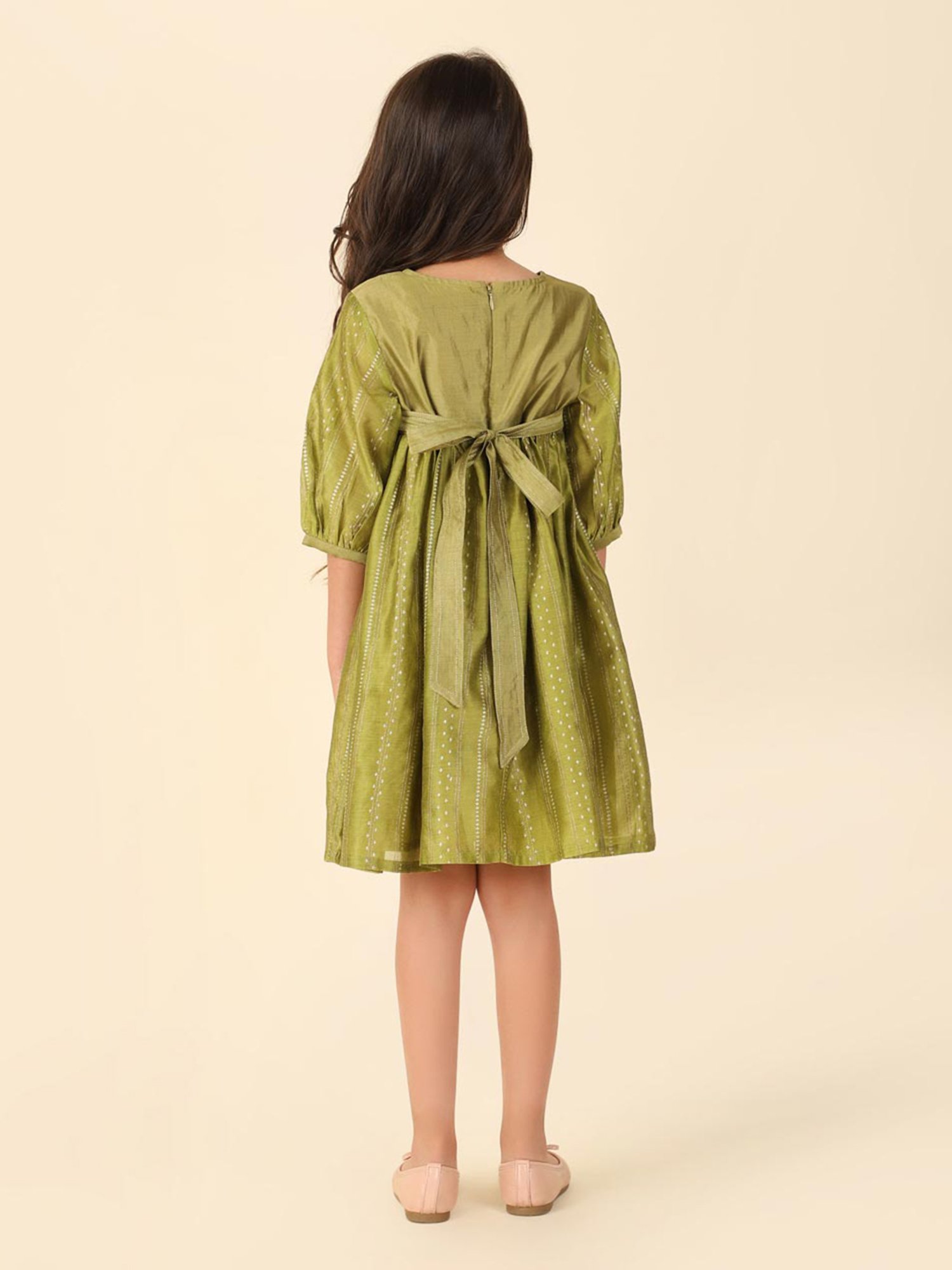 Fabindia Kids Green Printed Dress