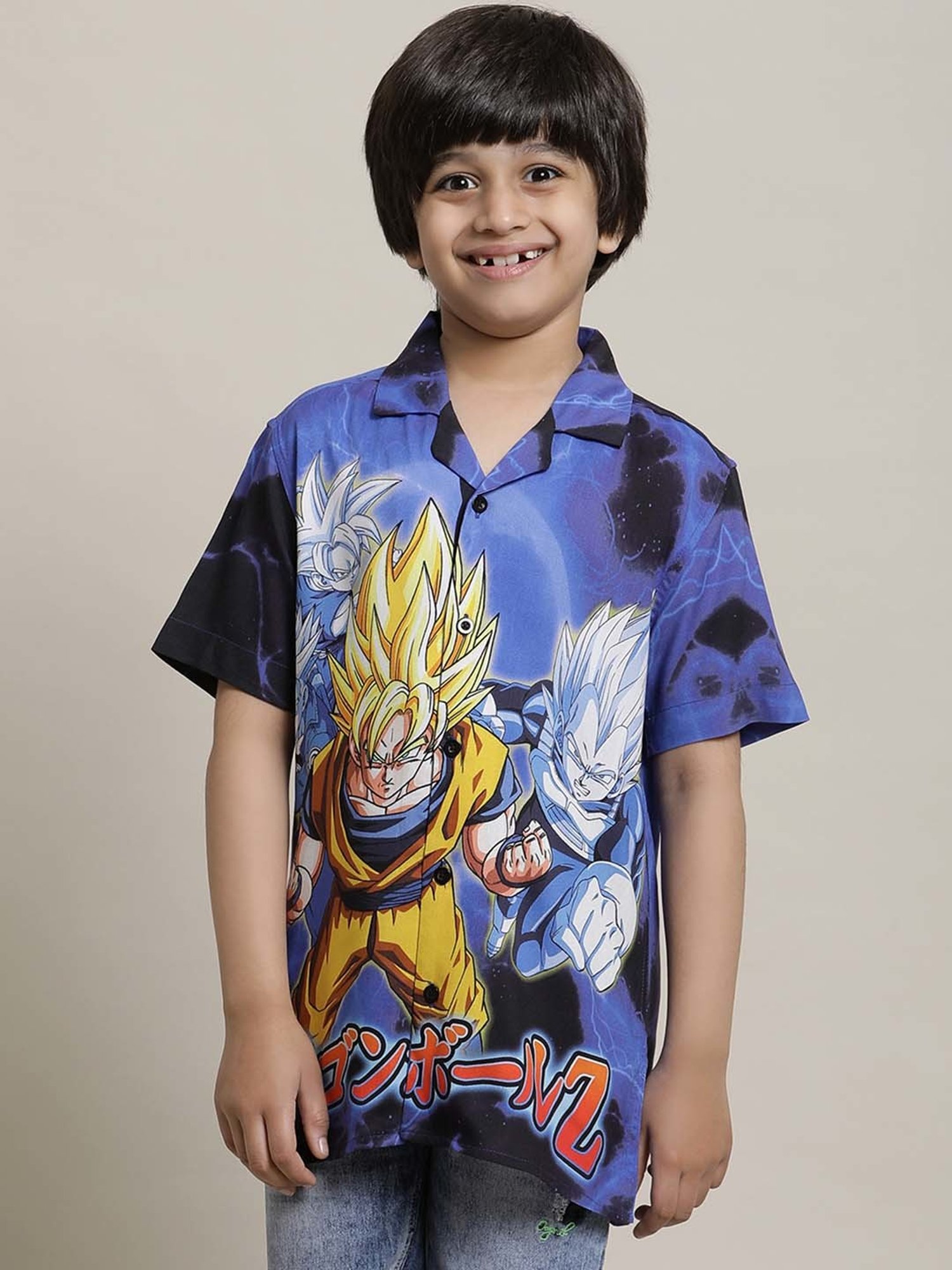Kidsville Blue & Yellow Printed Dragon Ball Z Shirt